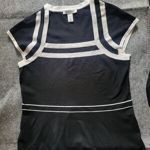 White House Black Market Fitted Graphic Sailor Collar Blouse